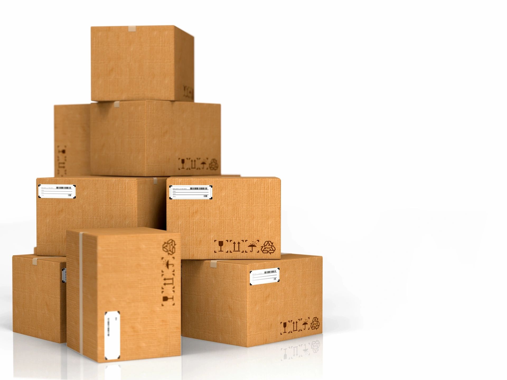 Stacked cardboard boxes on a white background.